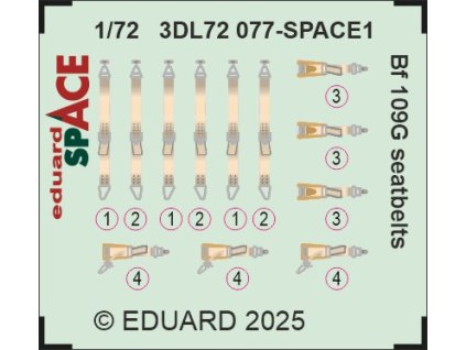 3DL72077 SPACE REKL Bf 109G seatbelts 1 72 rev0