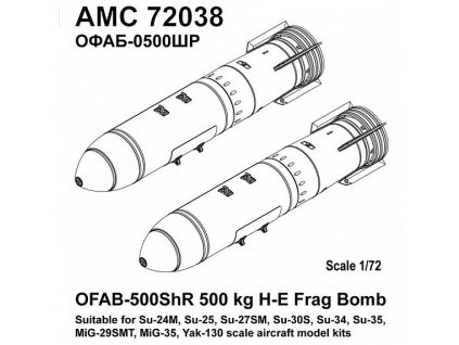 72038 1 72 OFAB 500ShR 500kg H E Frag Bomb (2 pcs.)