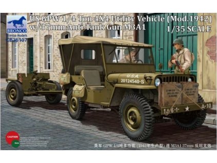 CB35107 US GPW 1 4 ton 4x4 Utility Vehicle (Mod.1942) w 37mm Anti Tank Gun M3A1