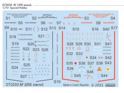 D72030 Bf 109E stencils 1 72 Special hobby