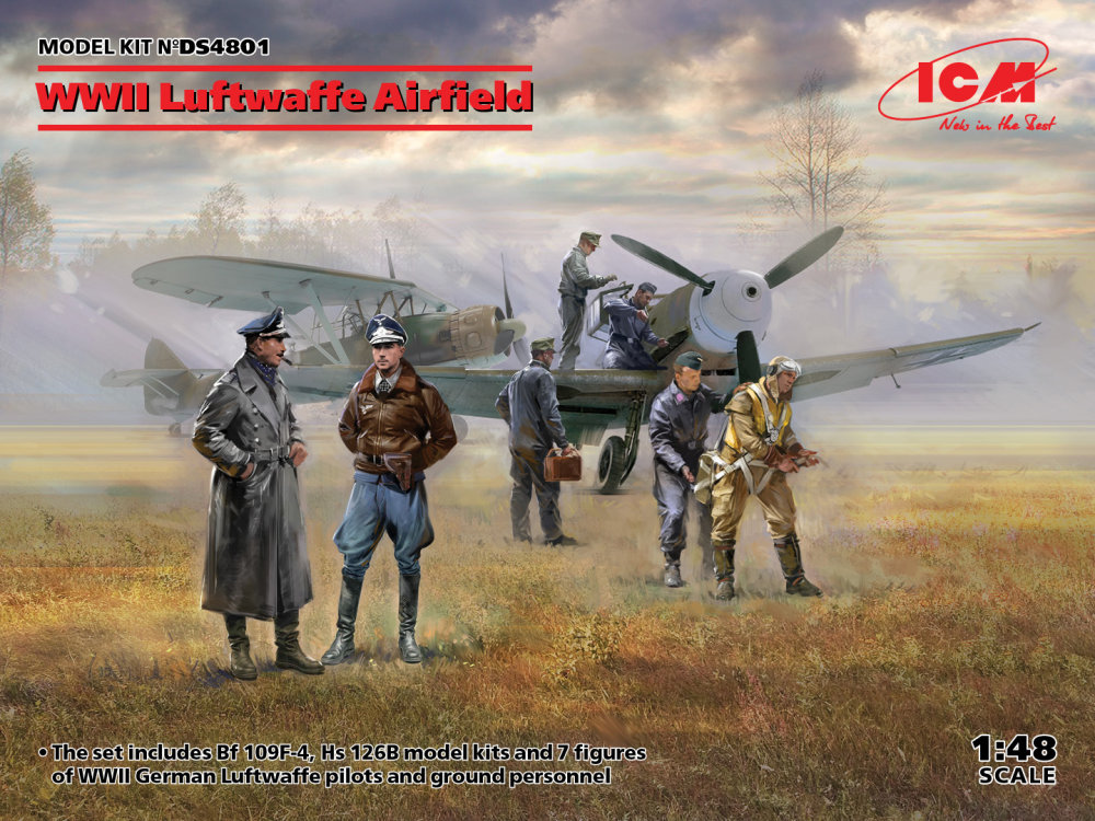 1/48 Luftwaffe WWII Airfield (2x kits Messerschmitt Bf-109F-4, Henschel Hs-126 B-1 & 7 figures)