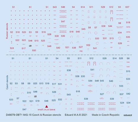 1/48 MiG-15 Czech & Russian stencils (BRONCO / HOBBY 2000)