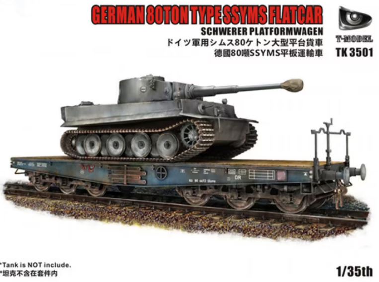 Fotografie 1/35 German 80Ton Type SSYMS Flatcar Schwerer Platformwagen (Tank není součástí stavebnice)