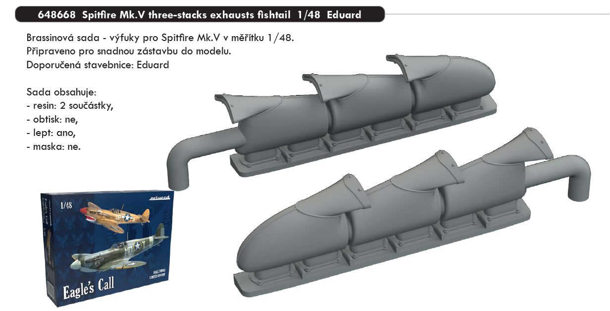 Fotografie 1/48 Spitfire Mk.V three-stacks exhausts fishtail (EDUARD)