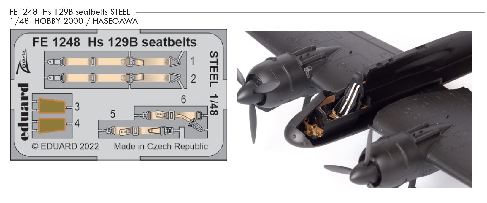1/48 Hs 129B seatbelts STEEL (HOBBY 2000/HASEGAWA)