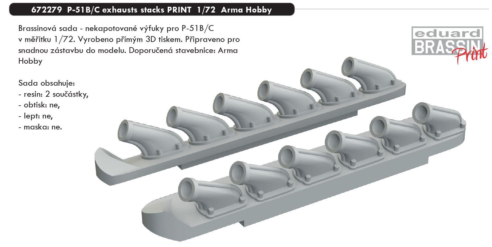 1/72 P-51B/C exhausts stacks PRINT (ARMA HOBBY)