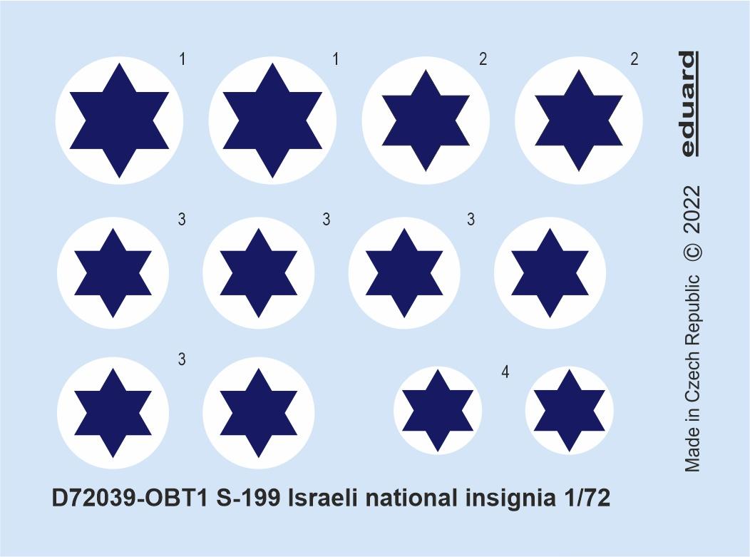 Fotografie 1/72 S-199 Israeli national insignia (EDUARD)