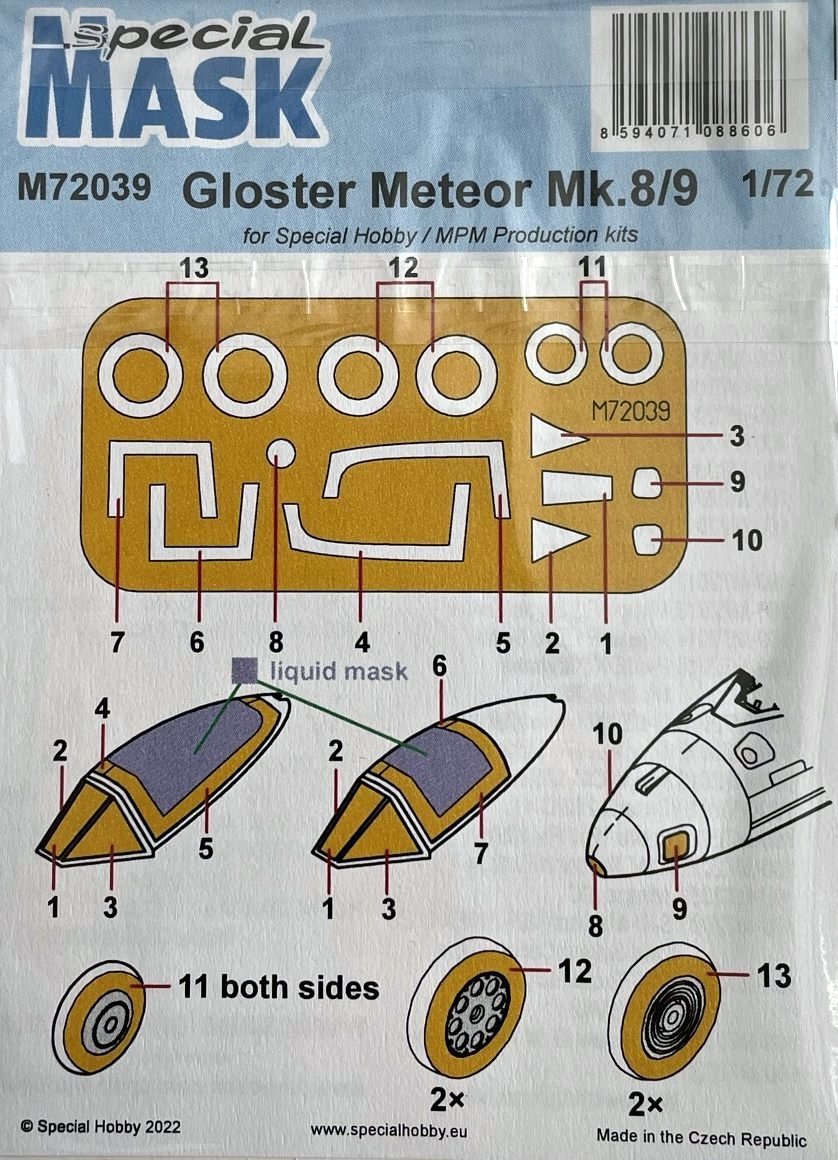 1/72 Mask for Gloster Meteor Mk.8/9 (SP.H.)