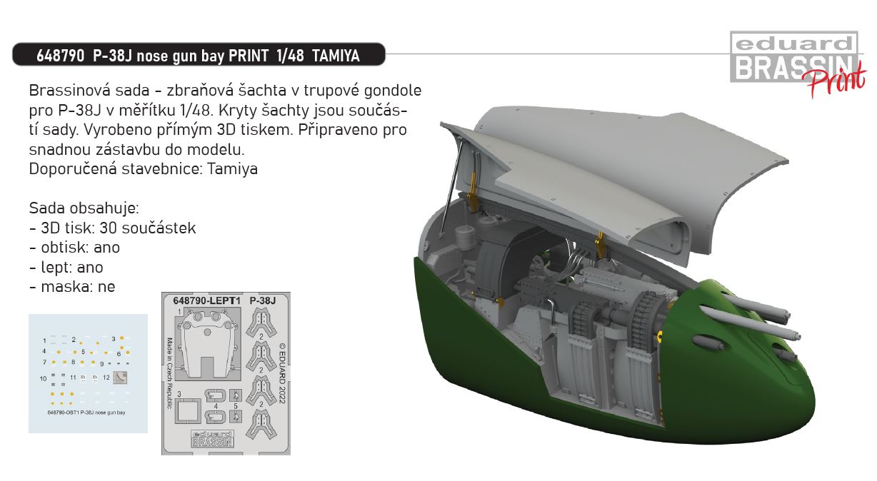 1/48 P-38J nose gun bay PRINT (TAMIYA)