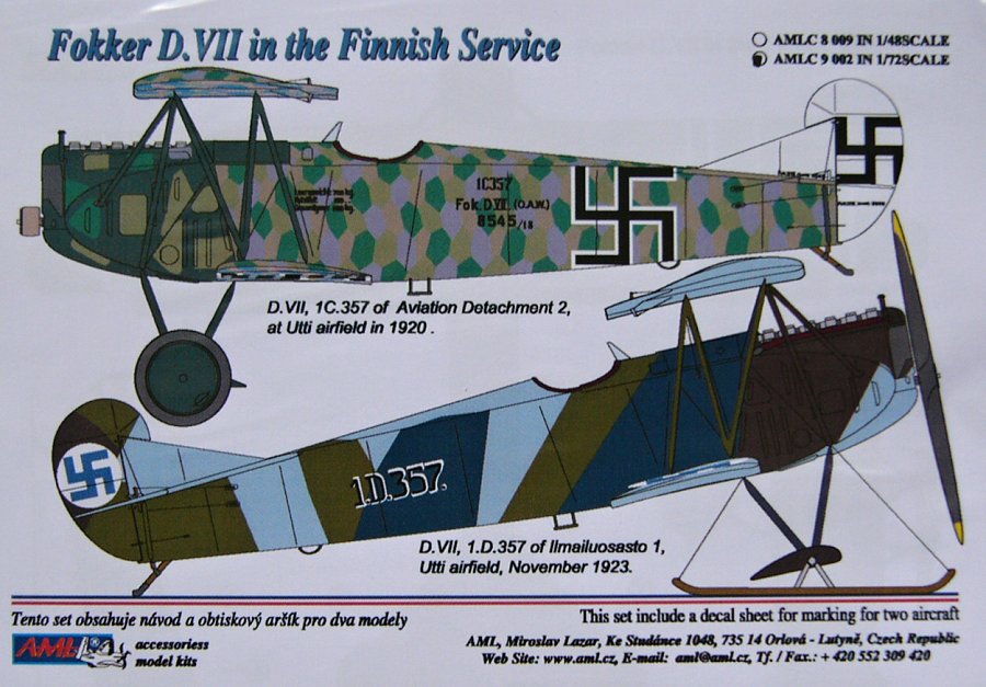 1/72 Decals Fokker D.VII in the Finnish service