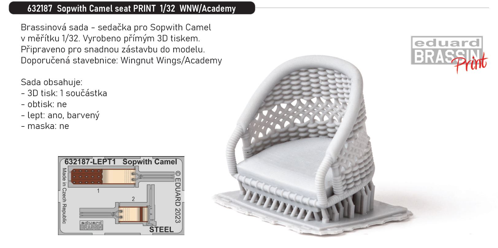 1/32 Sopwith Camel seat PRINT (WNW / ACADEMY)