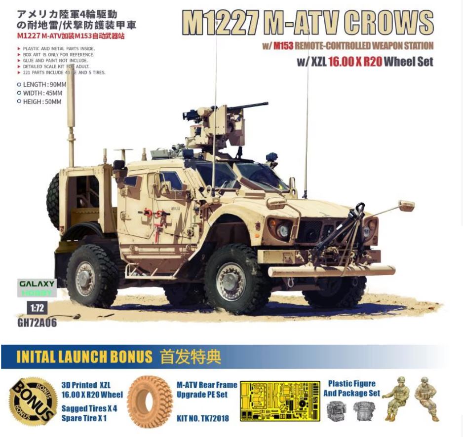1/72 M1227 M-ATV CROWS w/M153 Remote Weapon Station w/XZL 16.00 X R20 Wheel set