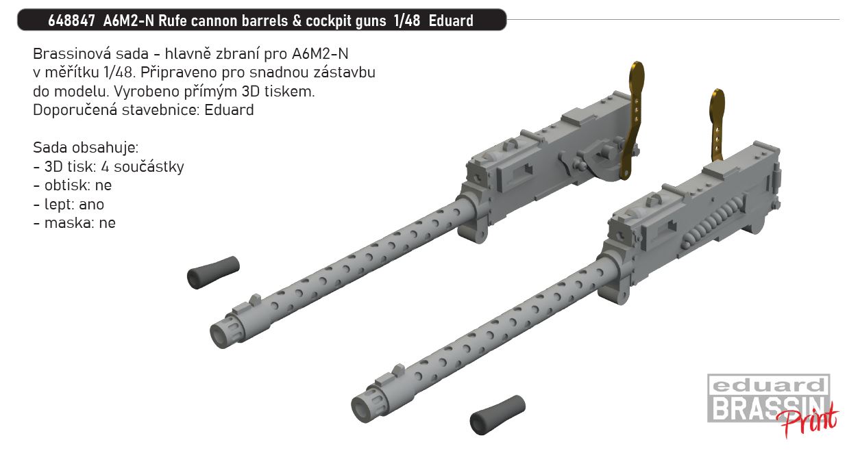 1/48 A6M2-N Rufe cannon barrels & cockpit guns PRINT (EDUARD)