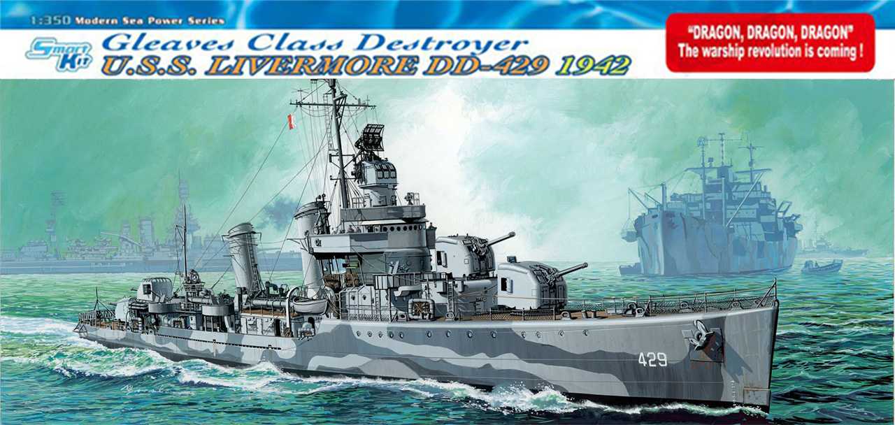 Model Kit loď 1027 - U.S.S. LIVERMORE DD-429 GLEAVES CLASS DESTROYER 1942 (SMART KIT) (1:350)