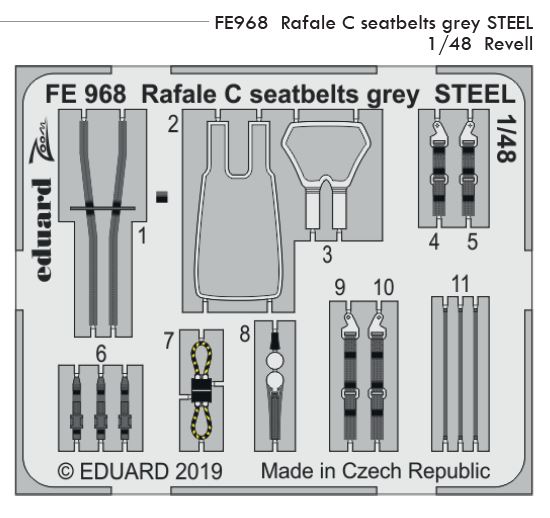 1/48 Rafale C seatbelts grey STEEL (REVELL)