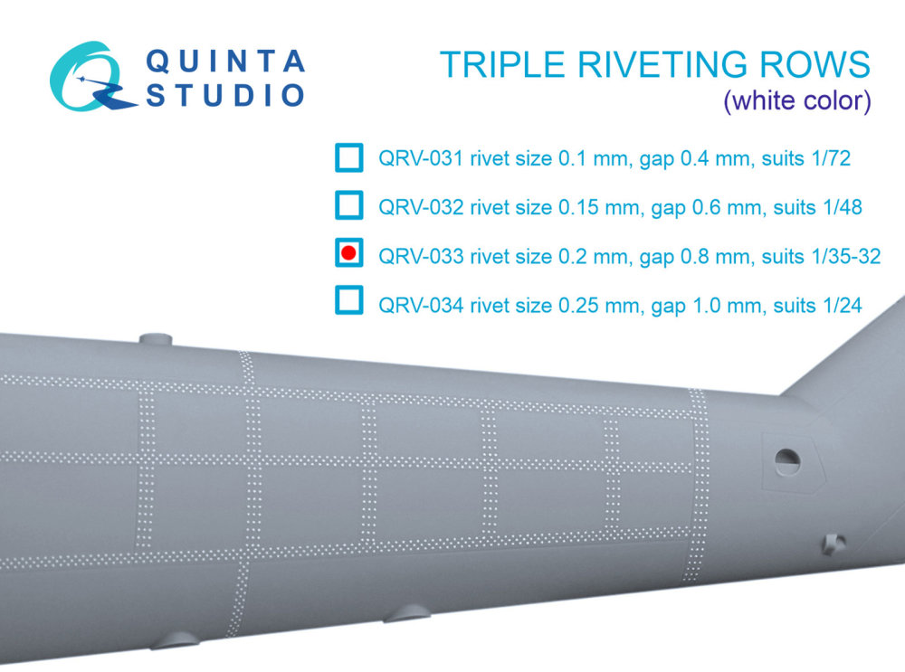 1/32 Triple rivet.rows (0.20 mm, gap 0.8 mm) WHITE