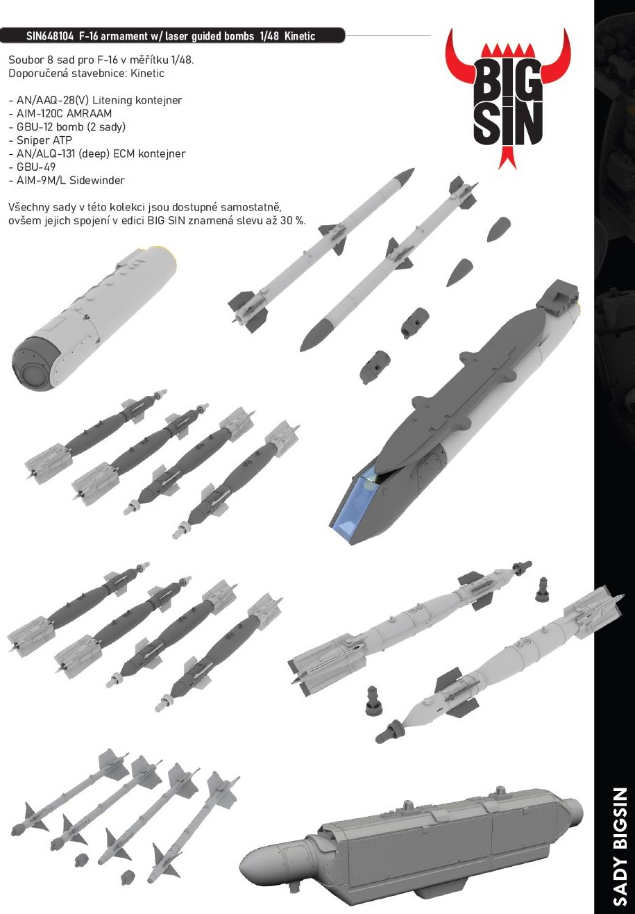 1/48 F-16 armament w/ laser guided bombs (KINETIC)