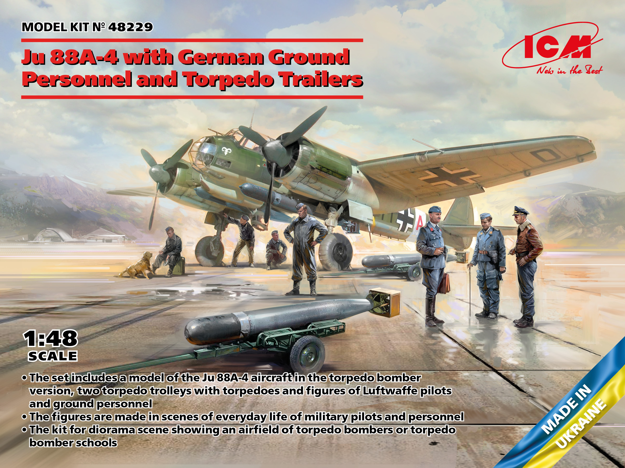 Fotografie 1/48 Ju 88A-4 with German Ground Personnel and Torpedo Trailers