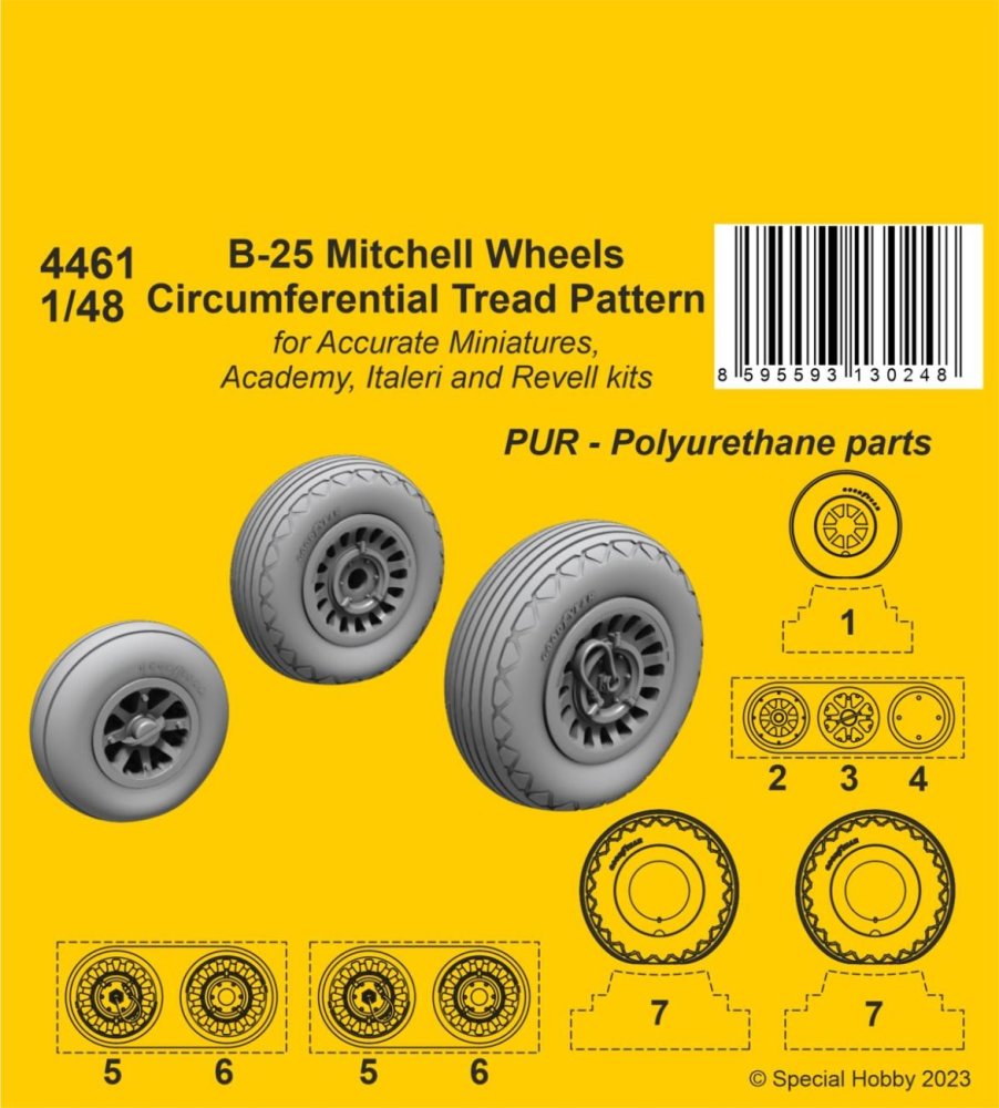1/48 B-25 Mitchell Wheels Circumferential Tread