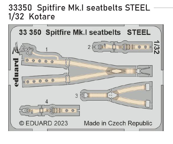 Fotografie 1/32 Spitfire Mk.I seatbelts STEEL (KOTARE)