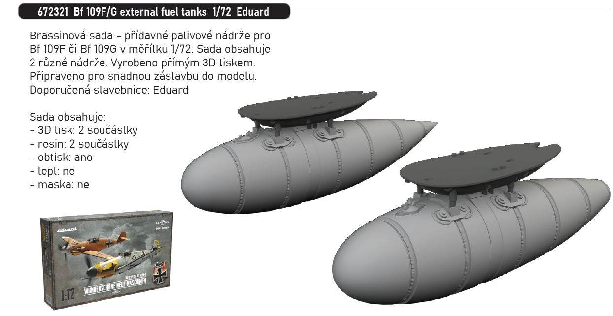 Fotografie 1/72 Bf 109F/G external fuel tanks (EDUARD)