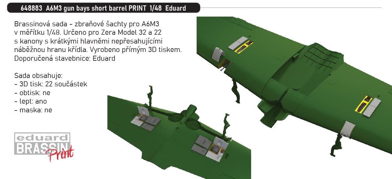 1/48 A6M3 gun bays short barrel PRINT (EDUARD)