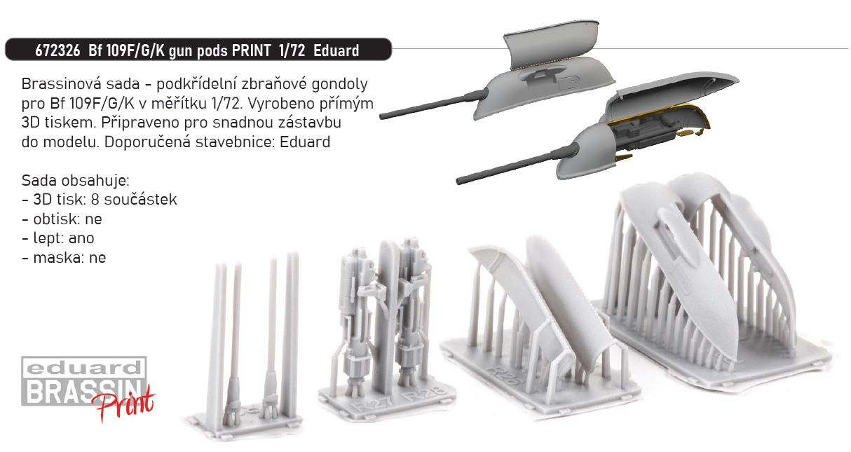 1/72 Bf 109F/G/K gun pods PRINT (EDUARD)