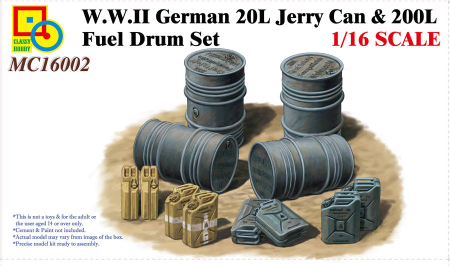 1/16 WWII German 20L Jerry Can & 200L Fuel Drum Set
