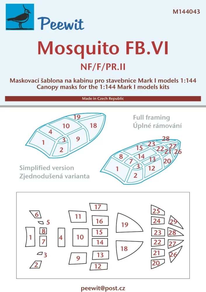 1/144 Canopy mask Mosquito FB.VI (MARK 1 MOD.)