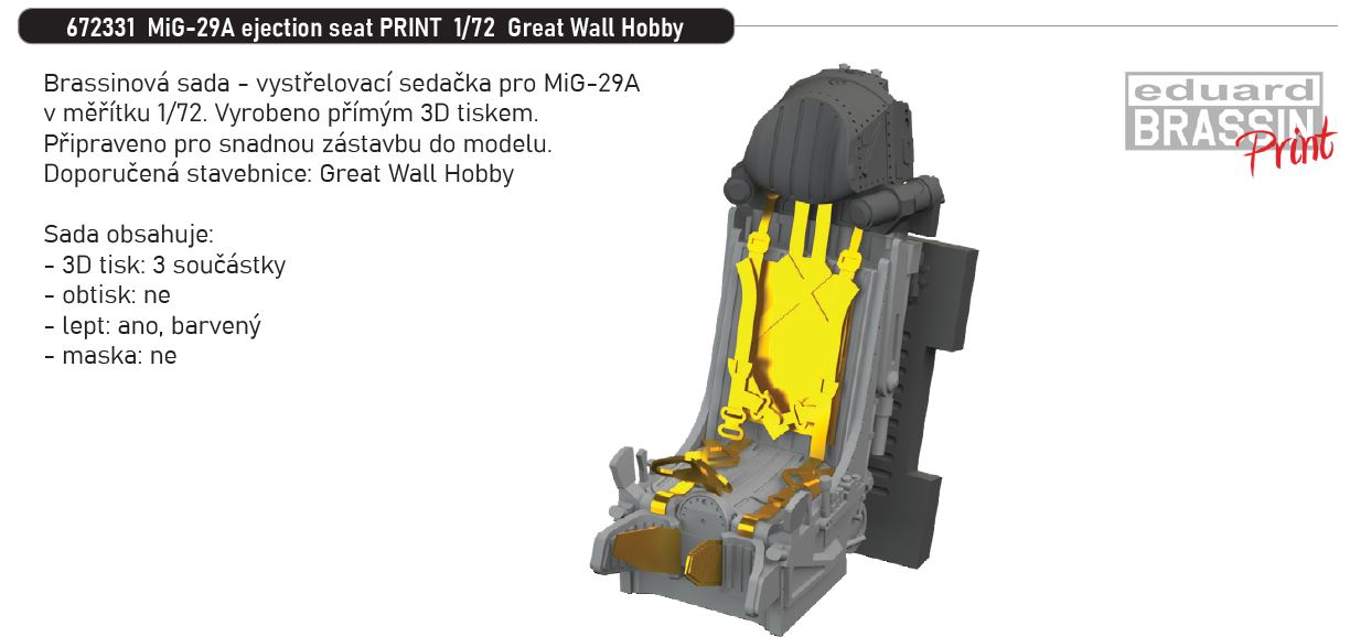 1/72 MiG-29A ejection seat PRINT (GREAT WALL HOBBY)