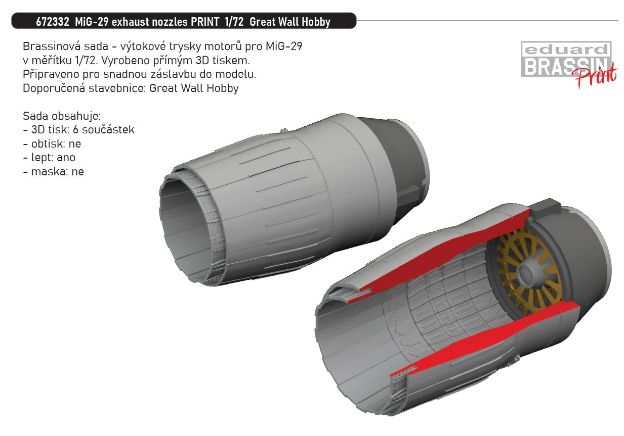 1/72 MiG-29 exhaust nozzles PRINT (GREAT WALL HOBBY)