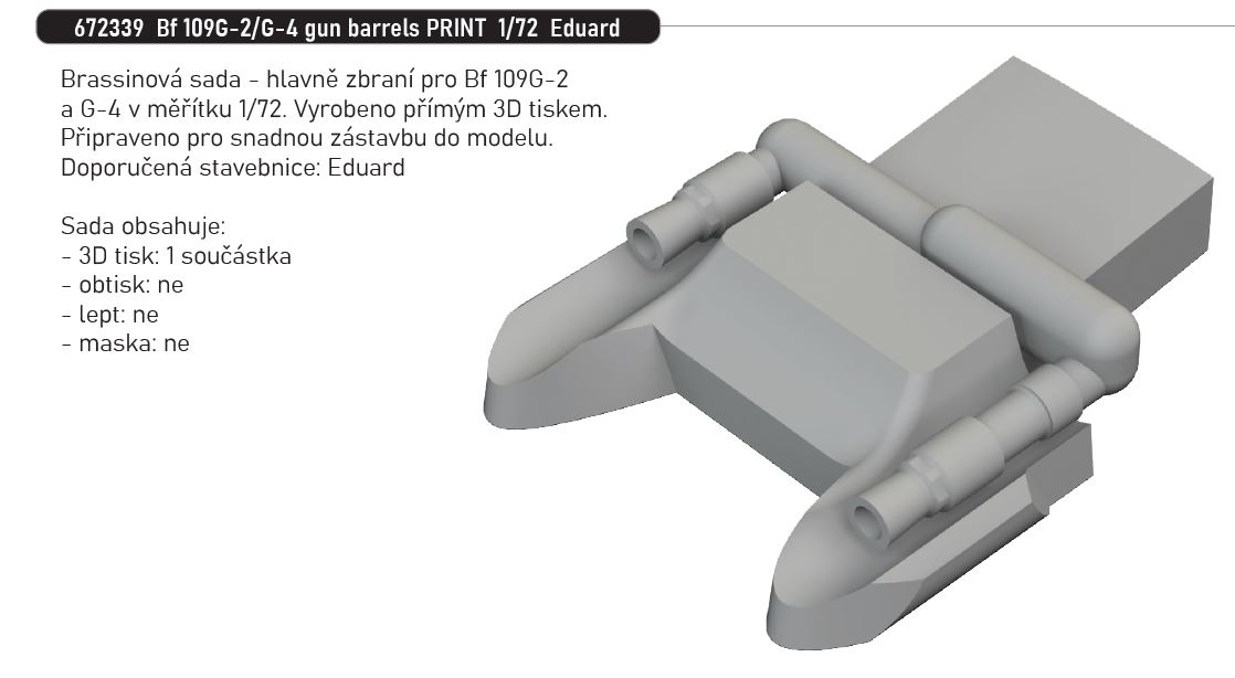 Fotografie 1/72 Bf 109G-2/G-4 gun barrels PRINT (EDUARD)