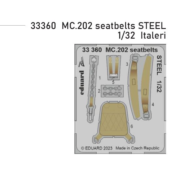 Fotografie 1/32 MC.202 seatbelts STEEL (ITALERI)