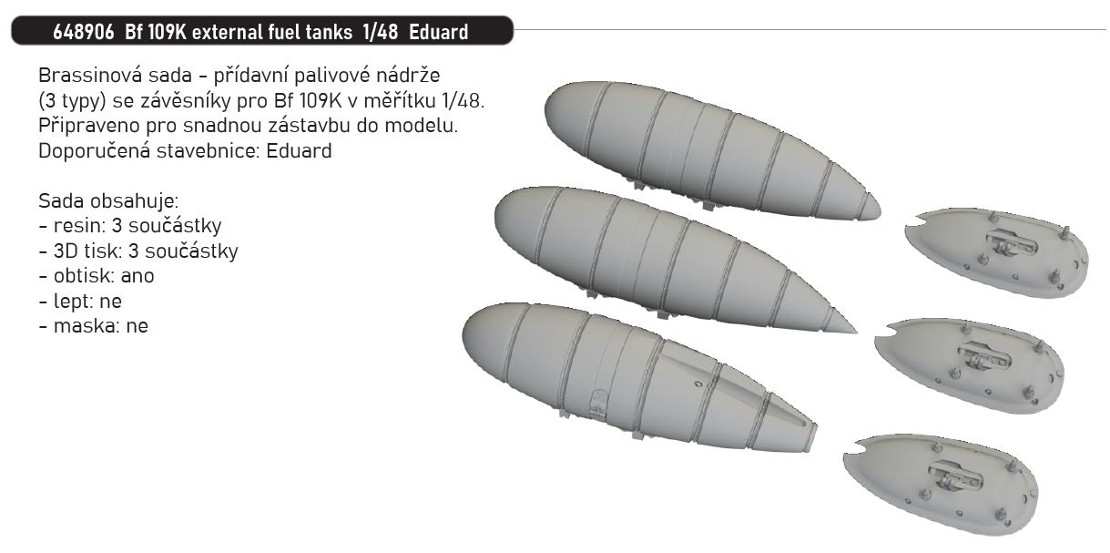 Fotografie 1/48 Bf 109K external fuel tanks (EDUARD)