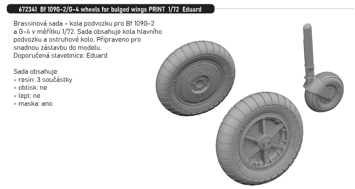 Fotografie 1/72 Bf 109G-2/G-4 wheels for bulged wings PRINT (EDUARD)