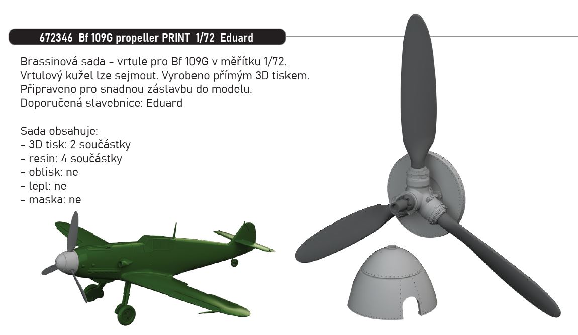 Fotografie 1/72 Bf 109G propeller PRINT (EDUARD)