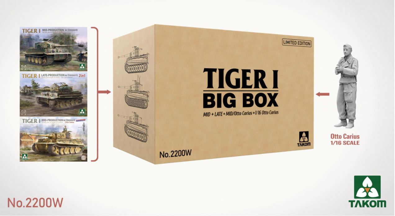 Fotografie 1/35 TIGER I BIG BOX 3 kits & 1:16 Otto Carius figure