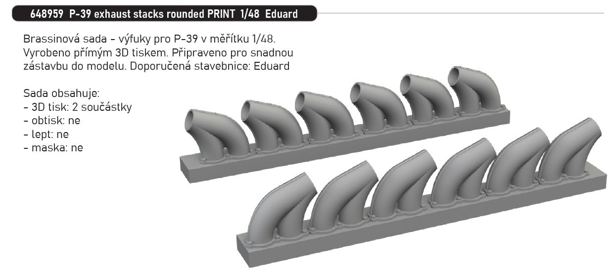 Fotografie 1/48 P-39 exhaust stacks rounded PRINT (EDUARD)