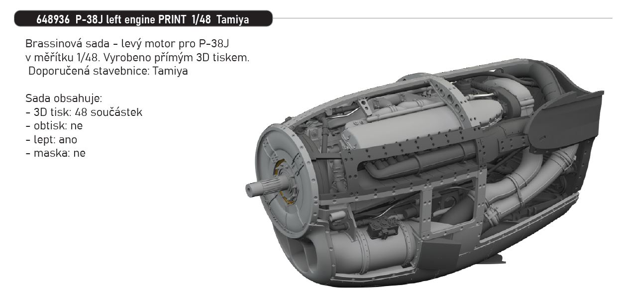 1/48 P-38J left engine PRINT (TAMIYA)