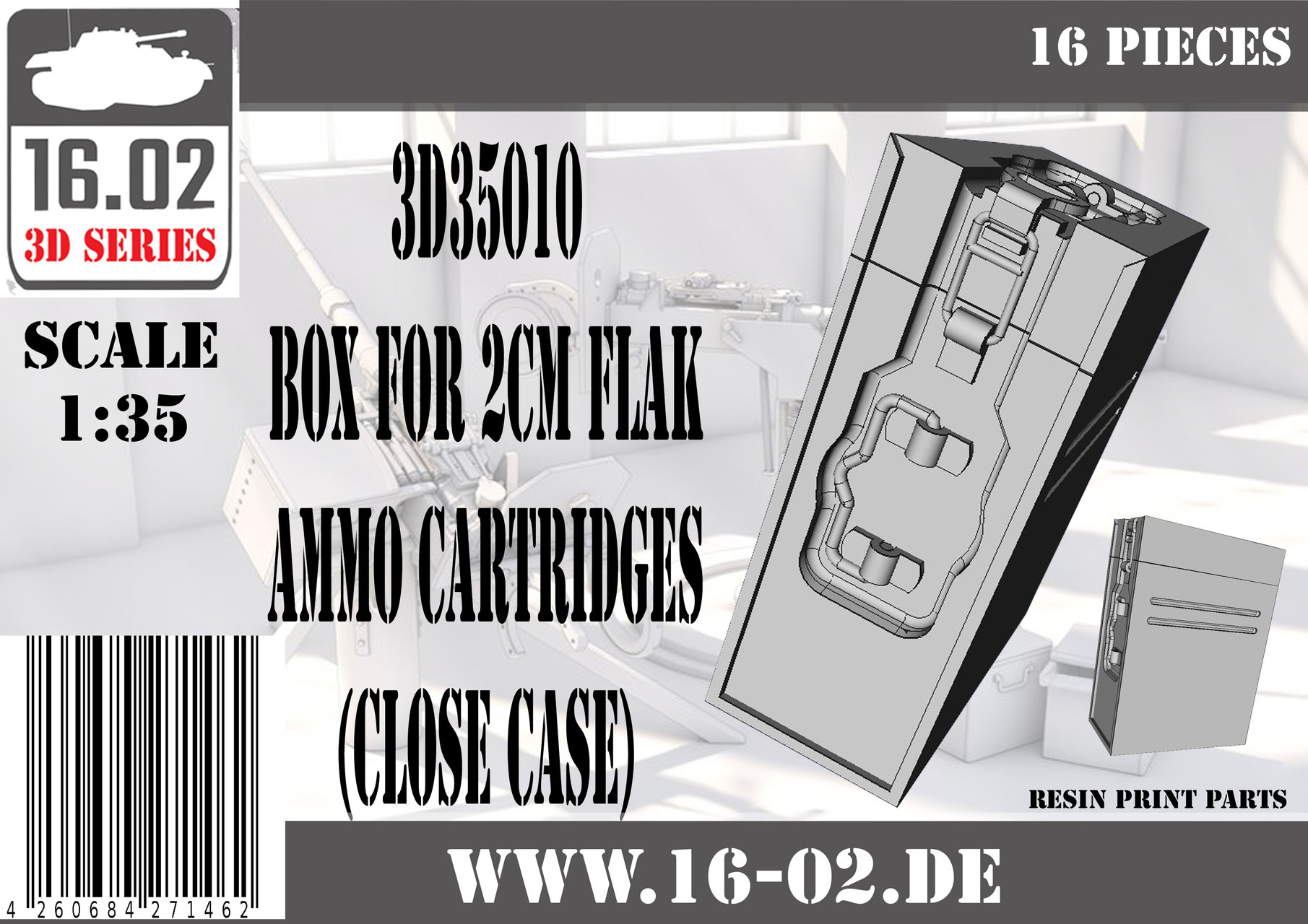 1/35 Box for 2cm Flak ammo cartridges (close case)