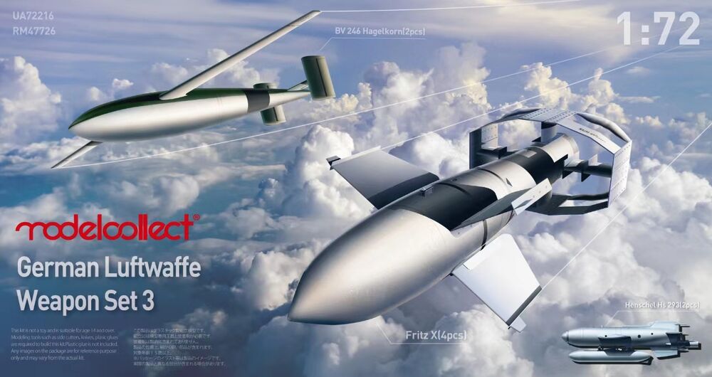 Fotografie 1/72 German WWII luftwaffe weapon set 3 bv246 *2 , fritz X *4, Hs293 *2