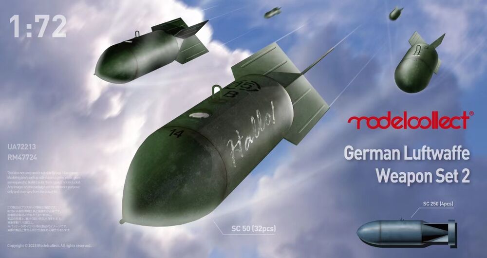 Fotografie 1/72 German WWII luftwaffe weapon set 2 SC50*32, Sc250 *4