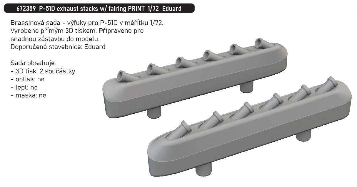 Fotografie 1/72 P-51D exhaust stacks w/ fairing PRINT (EDUARD)