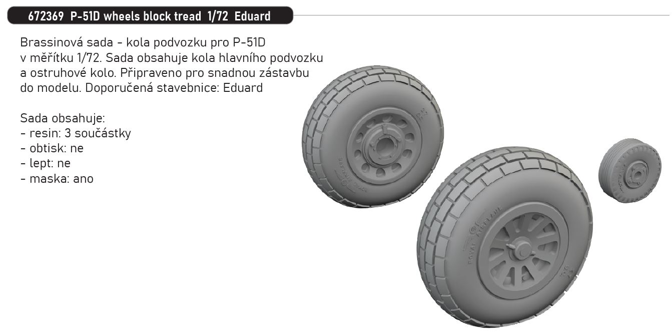 Fotografie 1/72 P-51D wheels block tread (EDUARD)