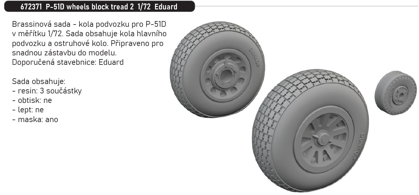 Fotografie 1/72 P-51D wheels block tread 2 (EDUARD)