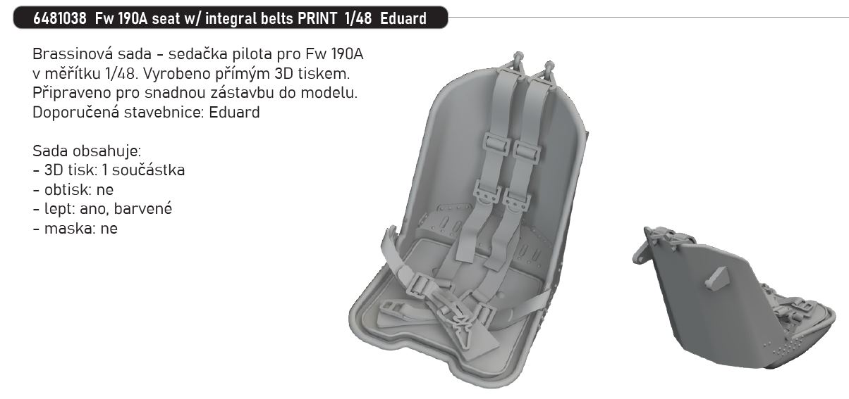 Fotografie 1/48 Fw 190A seat w/ integral belts PRINT (EDUARD)