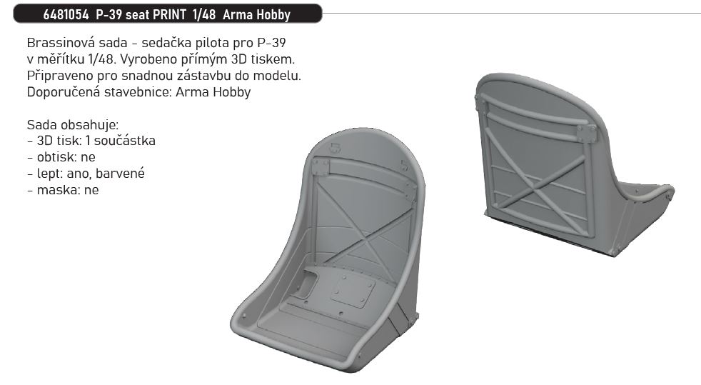 Fotografie 1/48 P-39 seat PRINT (ARMA HOBBY)