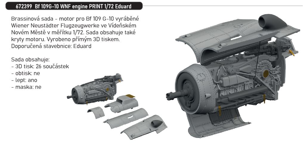 Fotografie 1/72 Bf 109G-10 WNF engine PRINT (EDUARD)