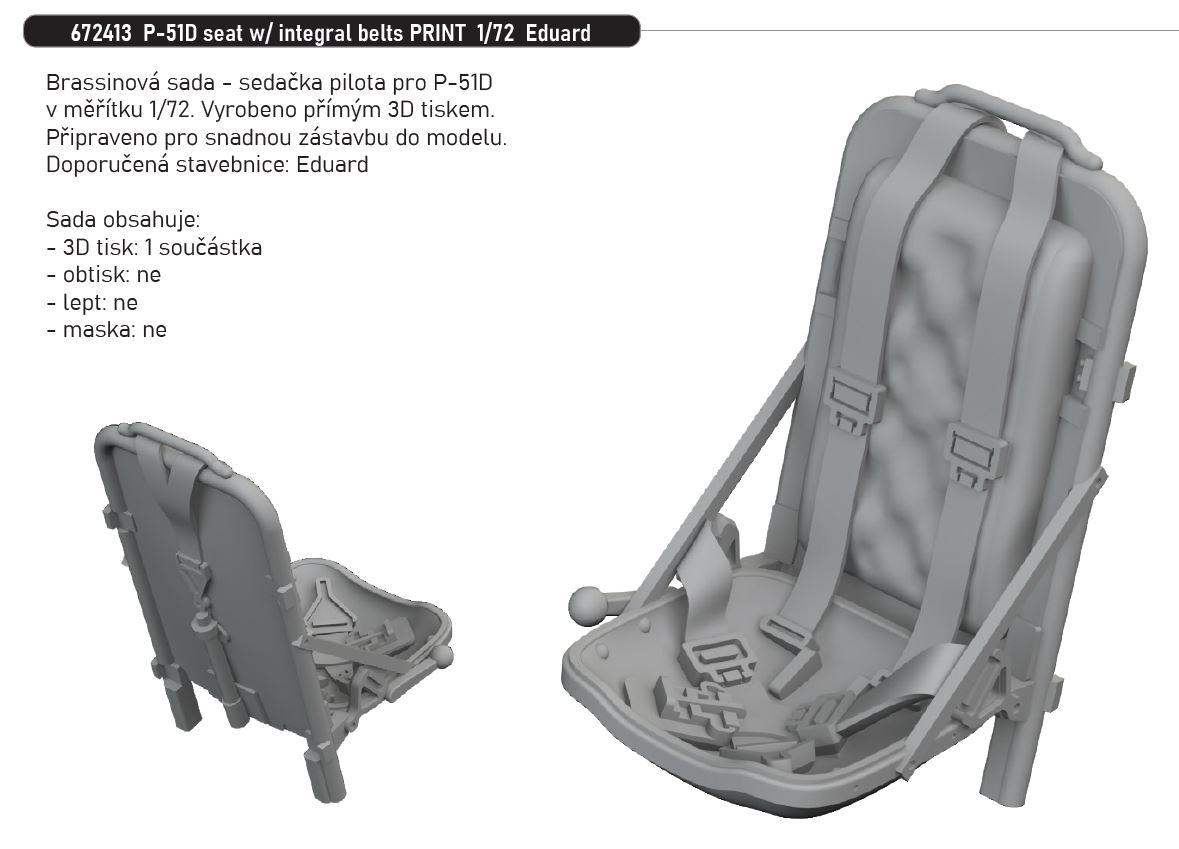 Fotografie 1/72 P-51D seat w/ integral belts PRINT (EDUARD)