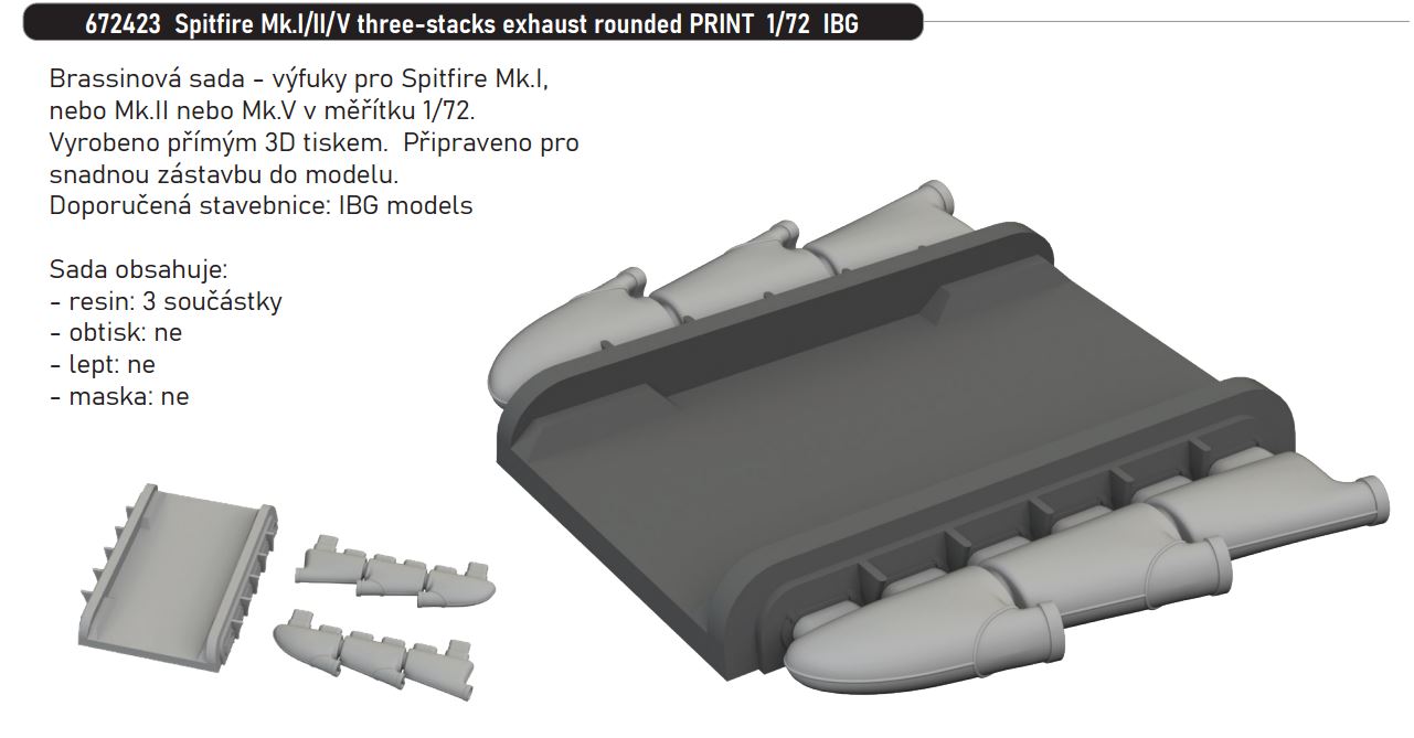 Fotografie 1/72 Spitfire Mk.I/II/V three-stacks exhaust rounded PRINT (IBG)